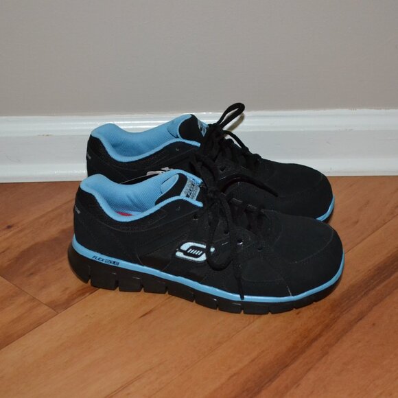 Skechers Work NWT Synergy Sandlot Alloy Toe Black/Teal Lace up Work shoes, 9 - Picture 4 of 15